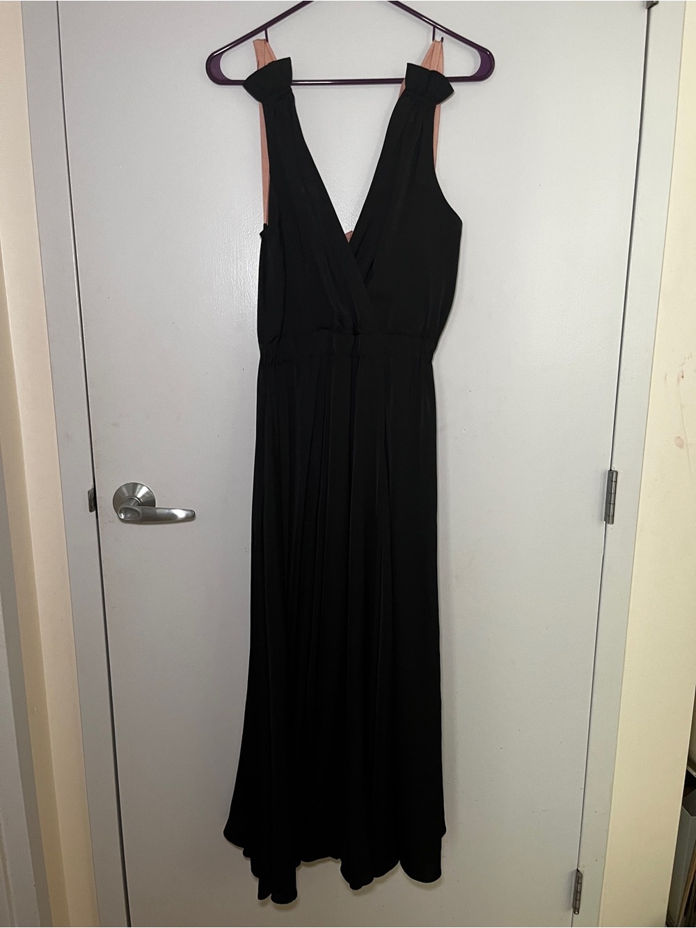 Banana Republic Black Maxi Dress with Blush Ribbon Straps – Size 8